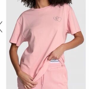 PINK Victoria’s Secret Campus Cotton Tee Size large rhinestone bling heart new